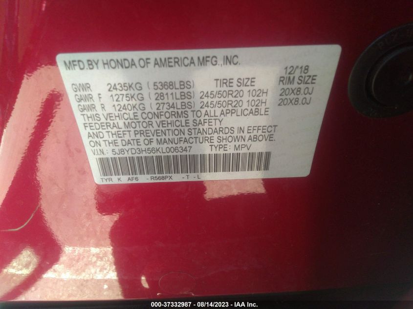 2019 ACURA MDX W/TECHNOLOGY PKG - 5J8YD3H56KL006347
