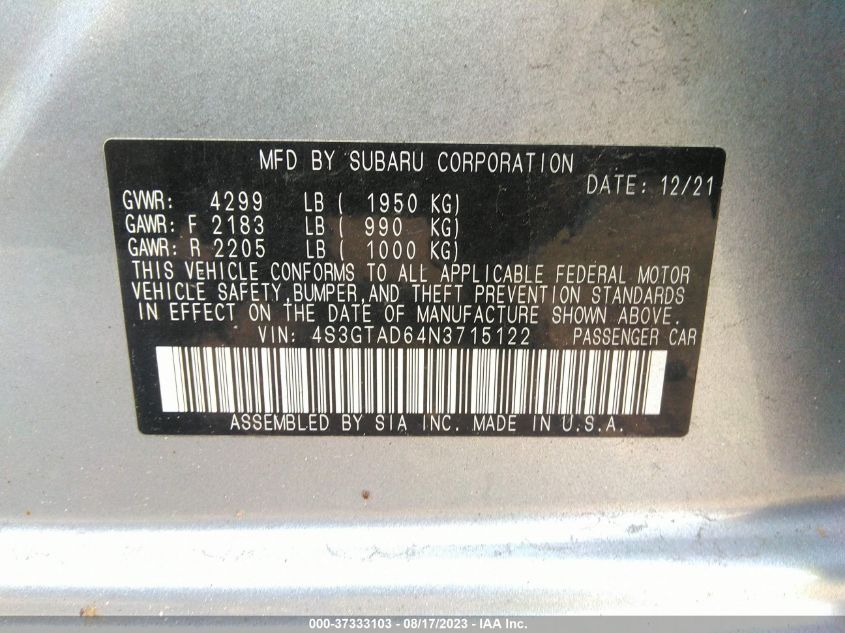 2022 SUBARU IMPREZA PREMIUM - 4S3GTAD64N3715122