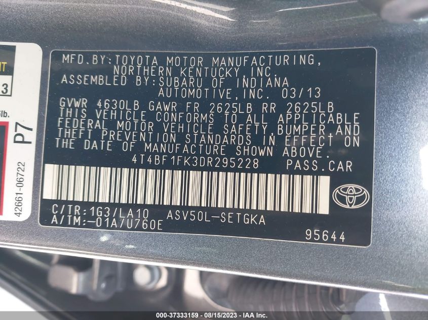 2013 TOYOTA CAMRY L/LE/SE/XLE - 4T4BF1FK3DR295228
