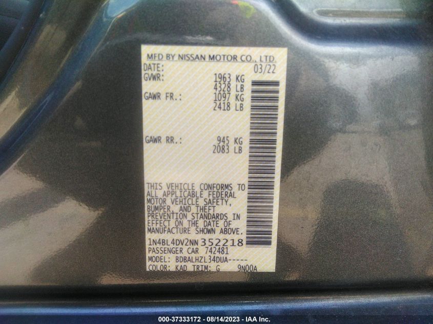 2022 NISSAN ALTIMA 2.5 SV - 1N4BL4DV2NN352218