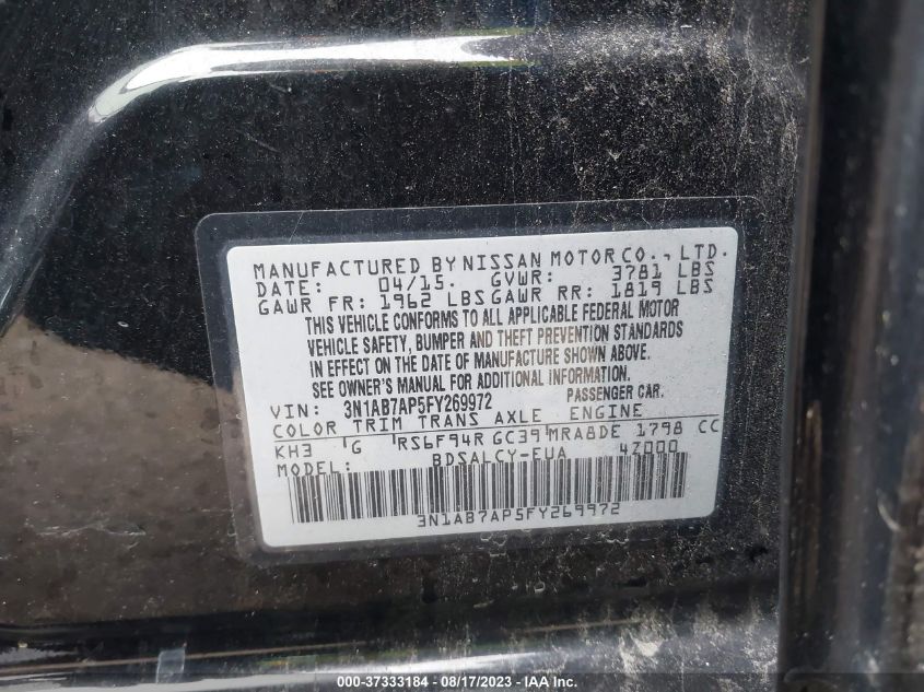 2015 NISSAN SENTRA S - 3N1AB7AP5FY269972