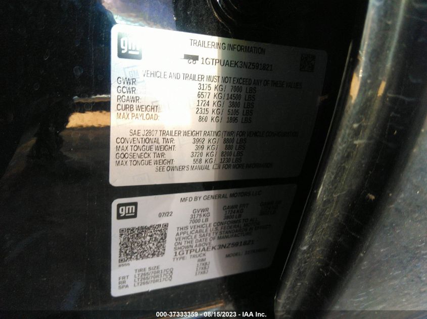2022 GMC SIERRA 1500 PRO - 1GTPUAEK3NZ591821
