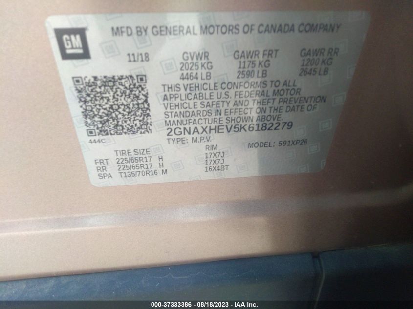 2019 CHEVROLET EQUINOX LS - 2GNAXHEV5K6182279