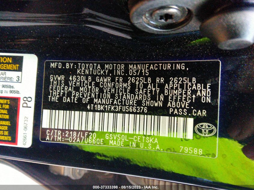 2015 TOYOTA CAMRY XSE/XLE - 4T1BK1FK3FU566376