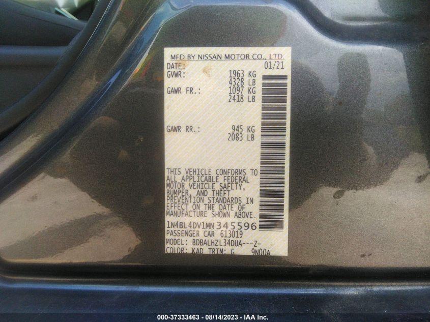 2021 NISSAN ALTIMA 2.5 SV - 1N4BL4DV1MN345596