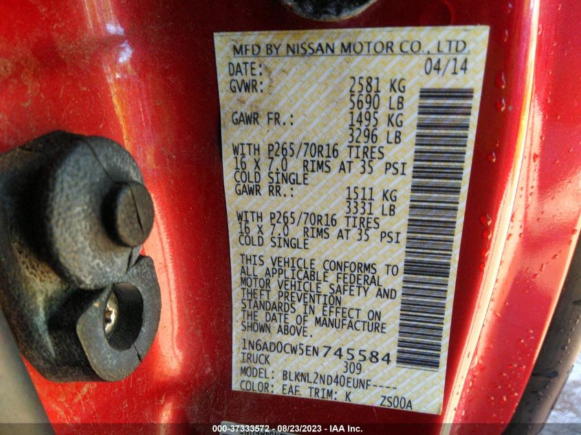 2014 NISSAN FRONTIER SV - 1N6AD0CW5EN745584