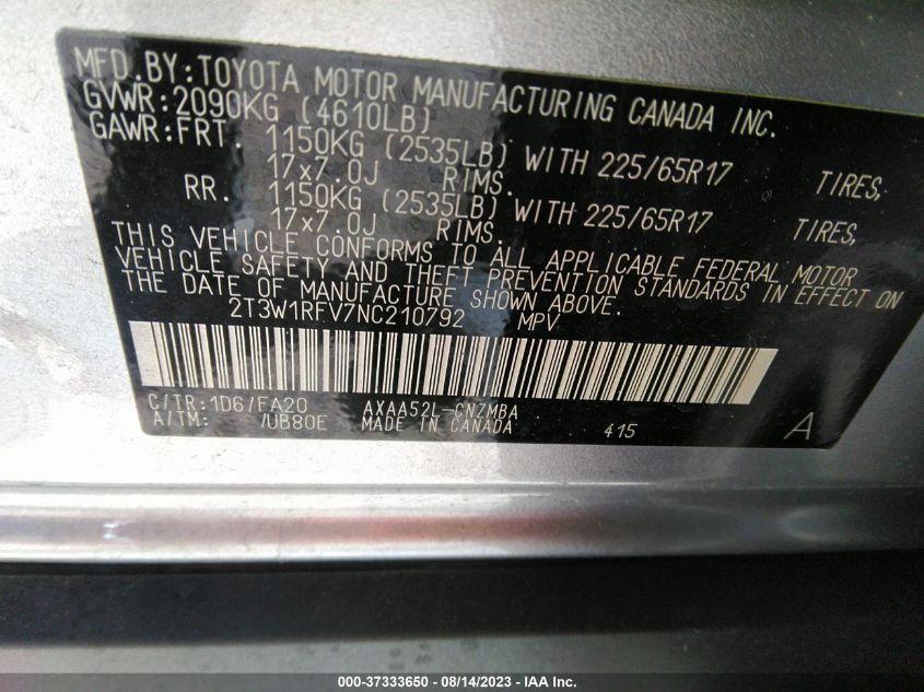 2022 TOYOTA RAV4 XLE - 2T3W1RFV7NC210792