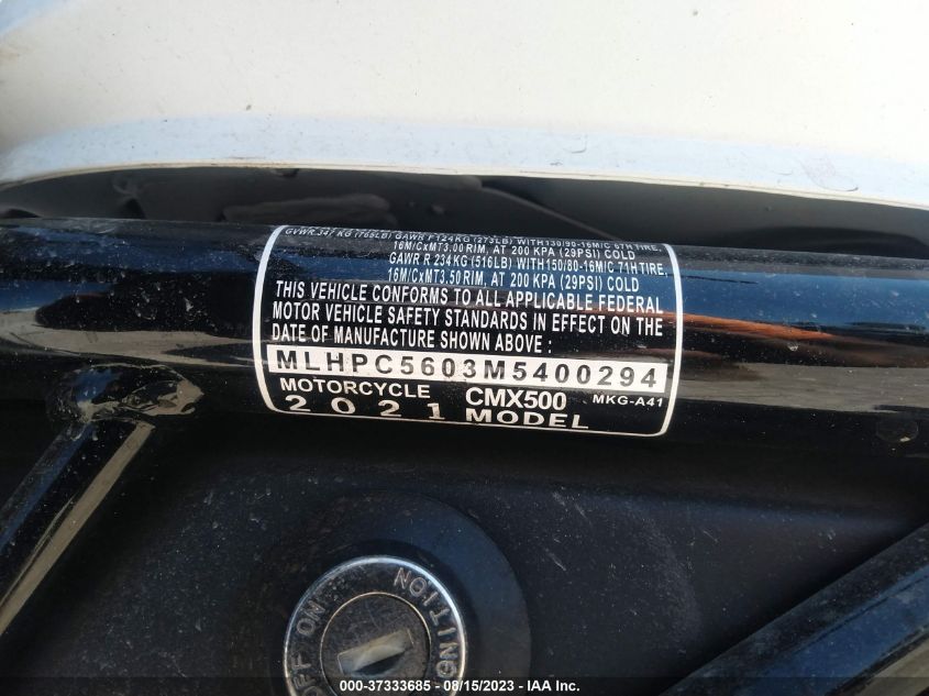 2021 HONDA CMX500 MLHPC5603M5400294