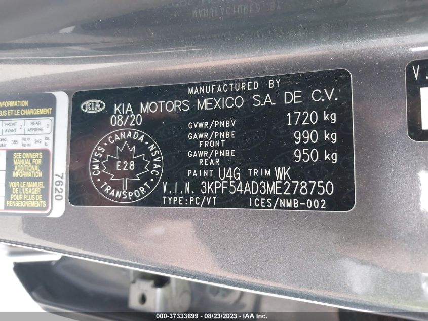 2021 KIA FORTE EX/EX+/EX PREMIUM - 3KPF54AD3ME278750