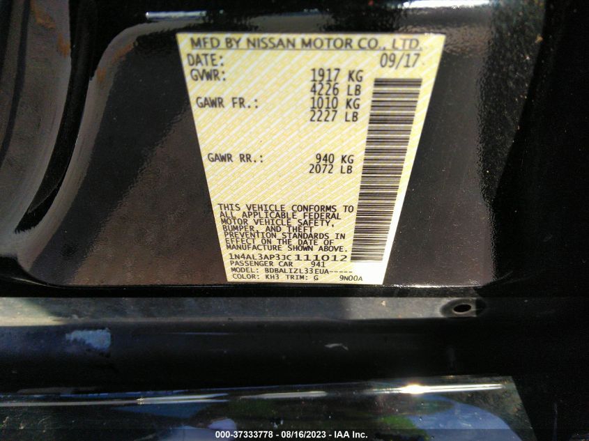 2018 NISSAN ALTIMA 2.5/S/SV/SL/SR - 1N4AL3AP3JC111012