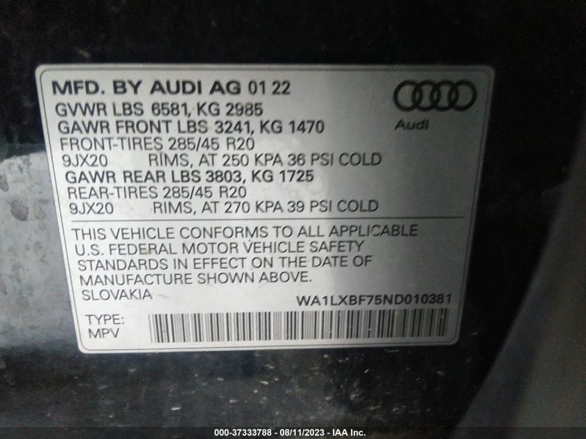 WA1LXBF75ND010381 2022 AUDI Q7, photo no. 9