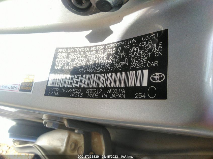 2021 TOYOTA COROLLA LE - JTDEPMAE5MJ177730