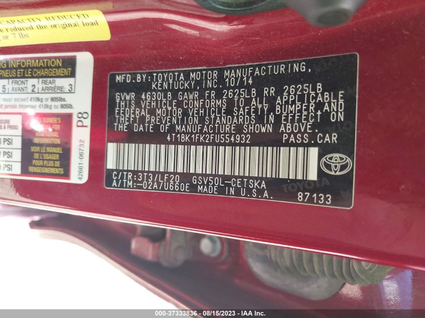 2015 TOYOTA CAMRY XSE/XLE - 4T1BK1FK2FU554932