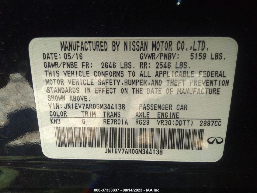 2016 INFINITI Q50 3.0T PREMIUM - JN1EV7AR0GM344138