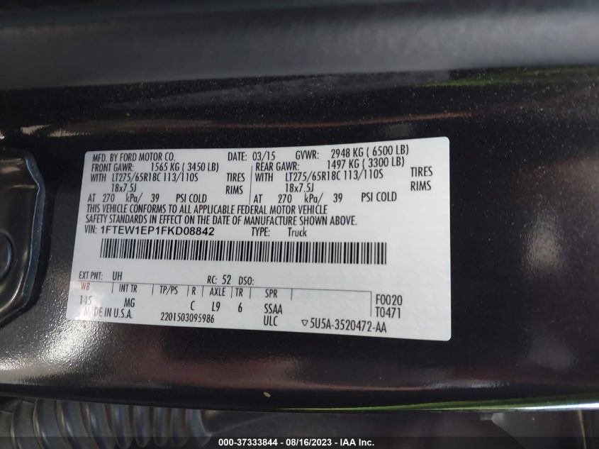 2015 FORD F-150 XLT/XL/LARIAT - 1FTEW1EP1FKD08842