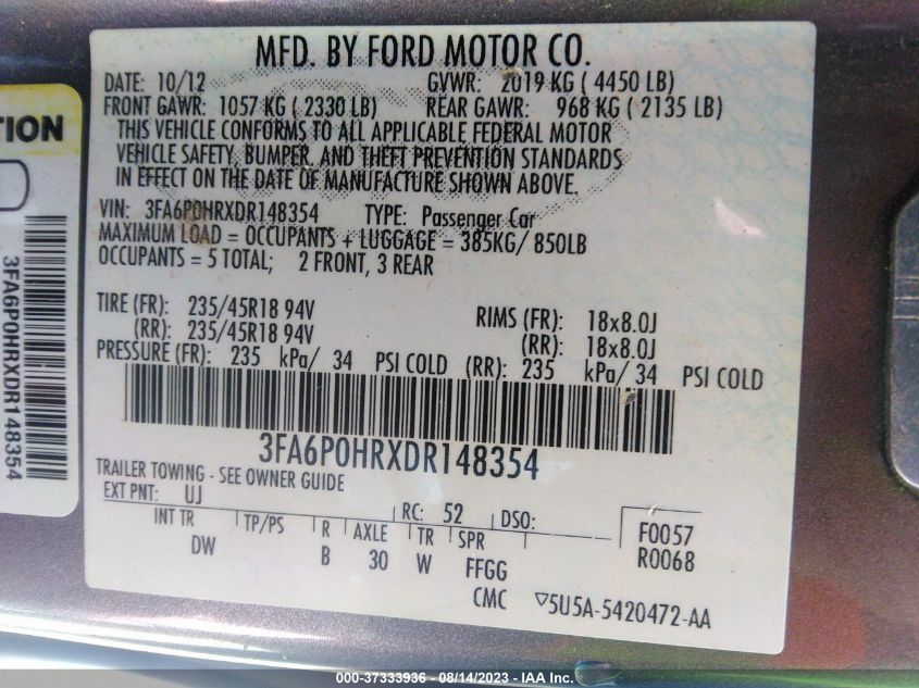 2013 FORD FUSION SE - 3FA6P0HRXDR148354