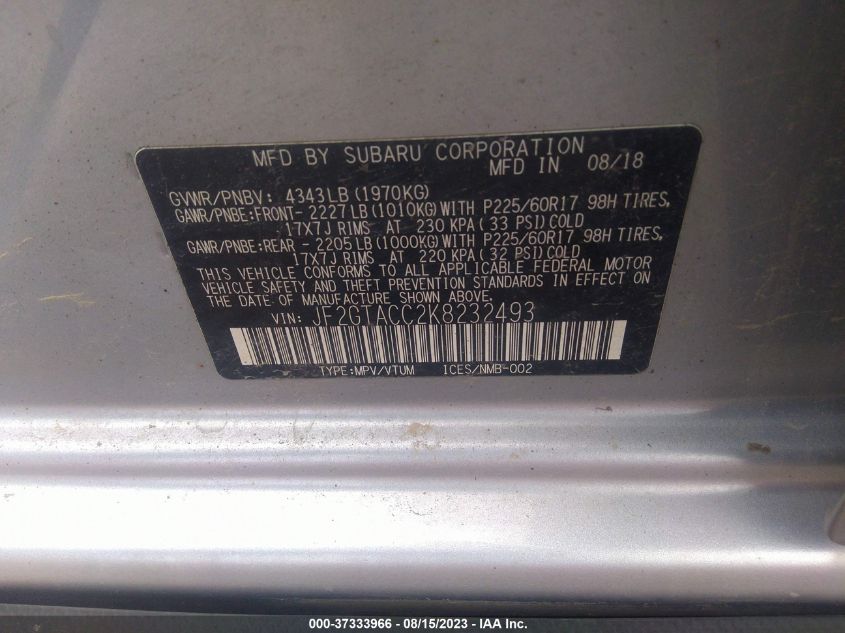 2019 SUBARU CROSSTREK PREMIUM - JF2GTACC2K8232493