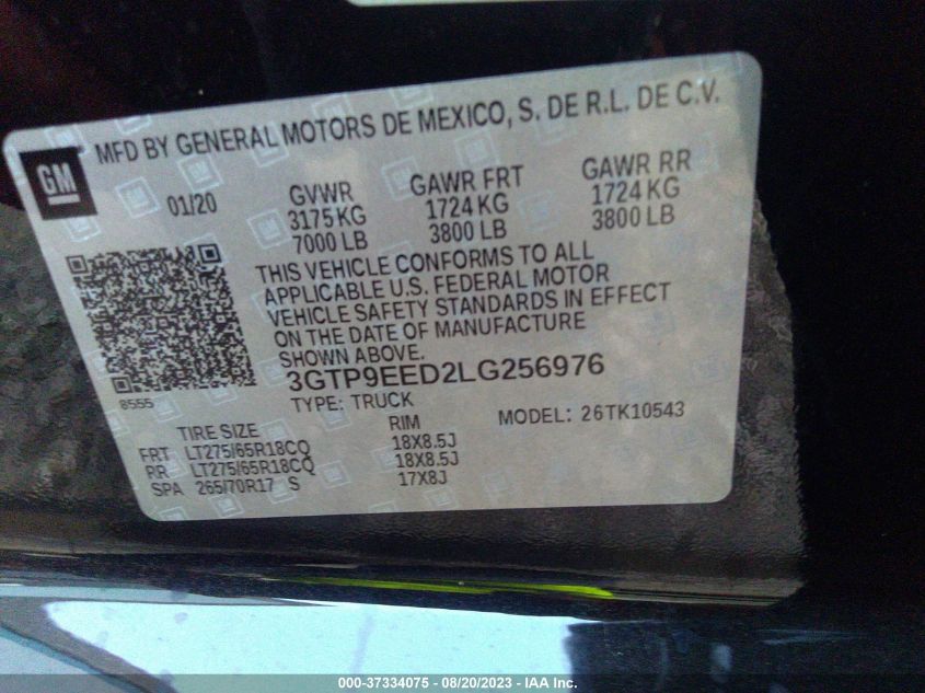 2020 GMC SIERRA 1500 AT4 - 3GTP9EED2LG256976