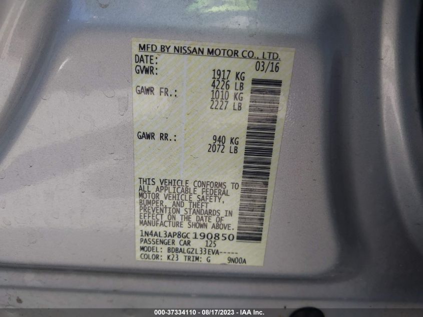 2016 NISSAN ALTIMA 2.5 - 1N4AL3AP8GC190850
