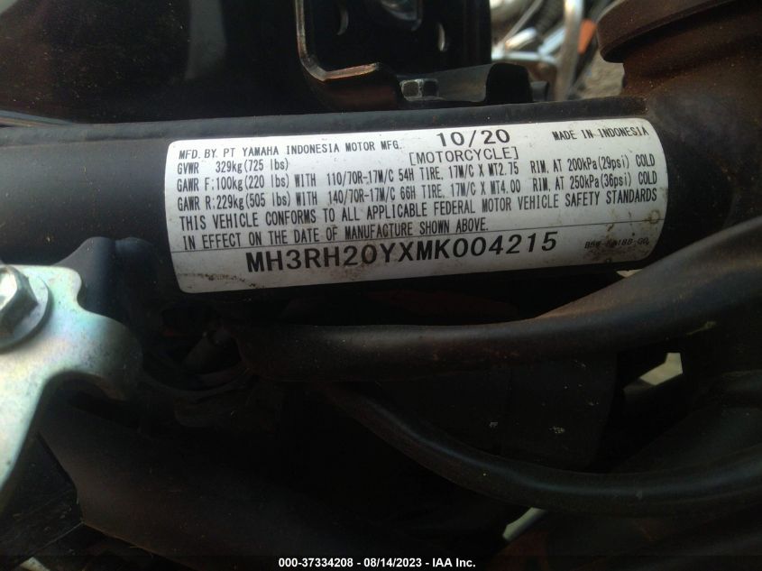 2021 YAMAHA MT-03 MH3RH20YXMK004215