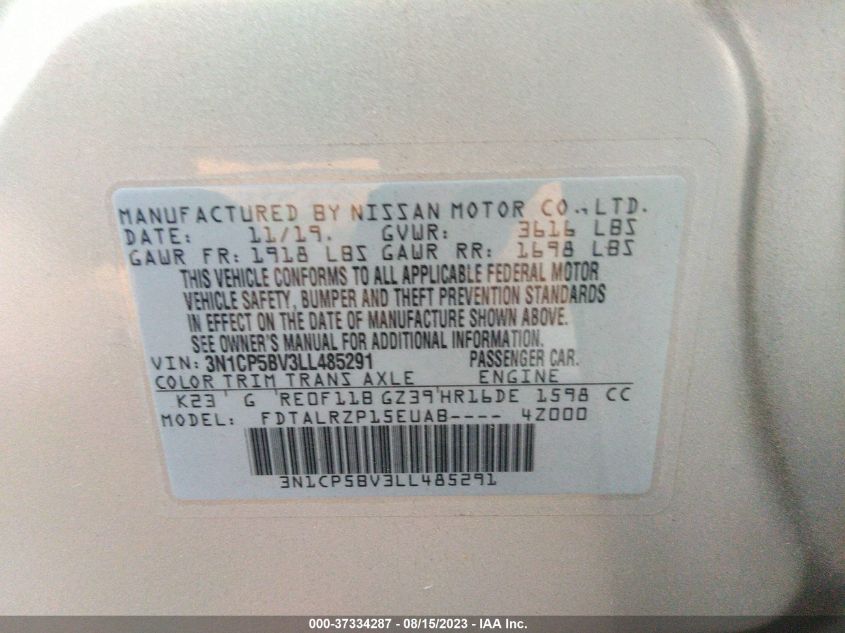 2020 NISSAN KICKS S - 3N1CP5BV3LL485291