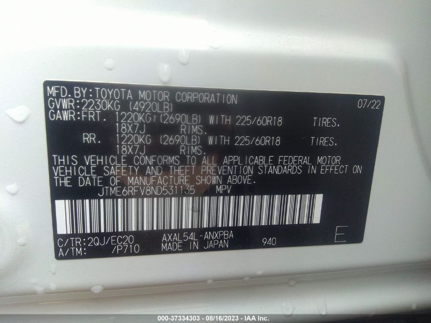 2022 TOYOTA RAV4 HYBRID XSE - JTME6RFV8ND531135