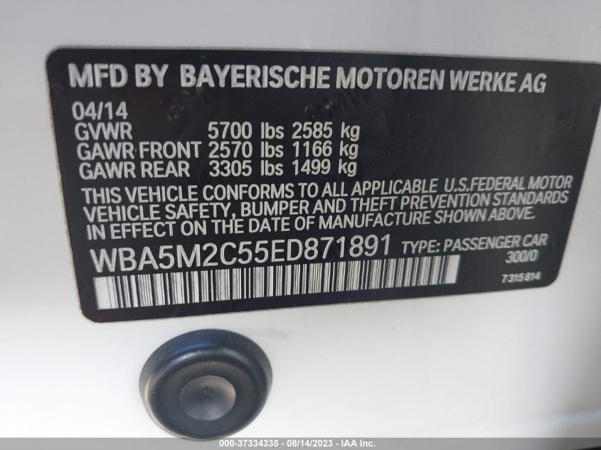 2014 BMW 5 SERIES GRAN TURISMO 535I - WBA5M2C55ED871891
