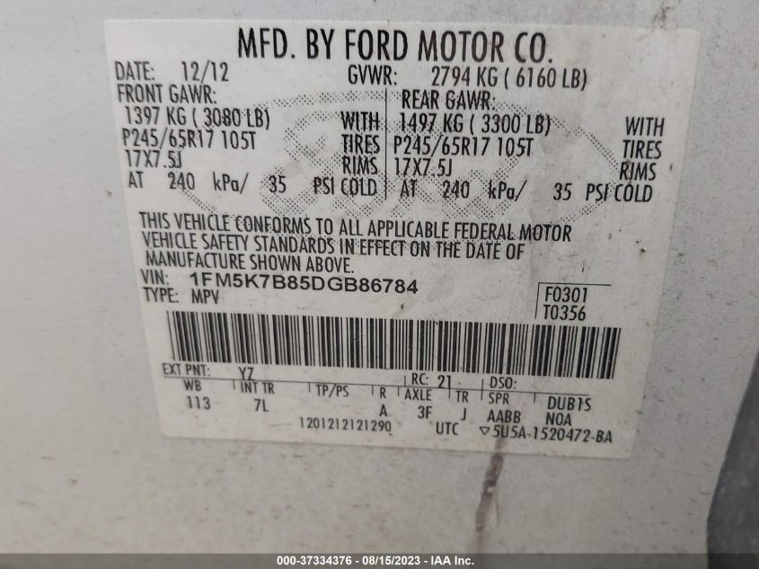 2013 FORD EXPLORER BASE - 1FM5K7B85DGB86784