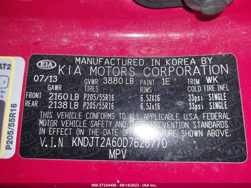 2013 KIA SOUL + - KNDJT2A60D7626770