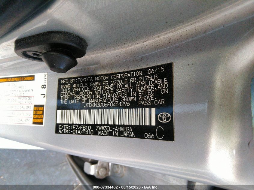 2015 TOYOTA PRIUS FOUR - JTDKN3DU6F0464296