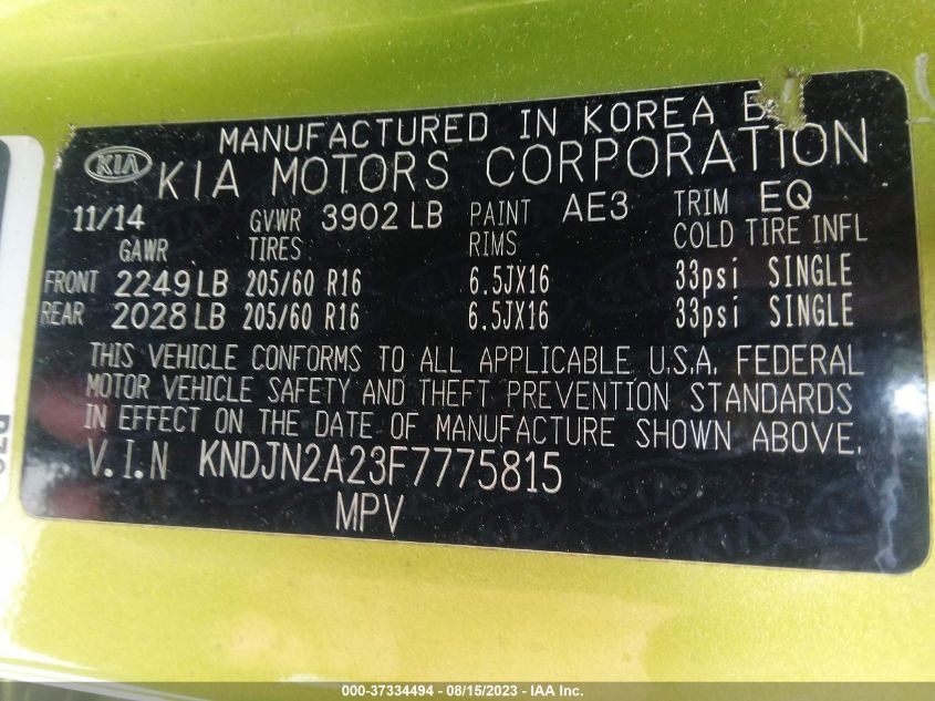 2015 KIA SOUL BASE - KNDJN2A23F7775815