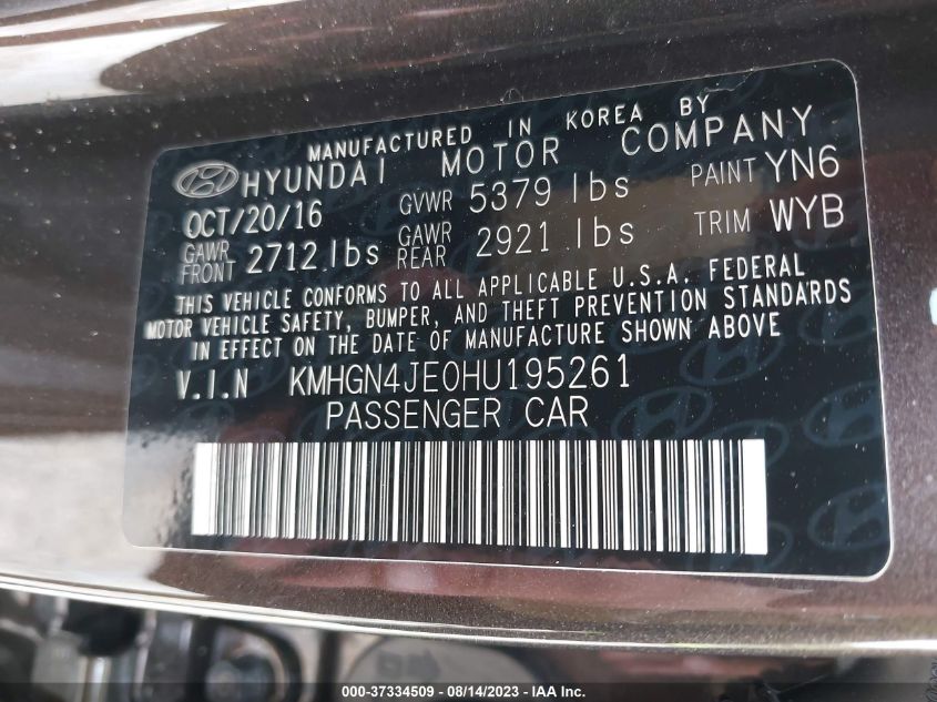 2017 GENESIS G80 3.8L - KMHGN4JE0HU195261