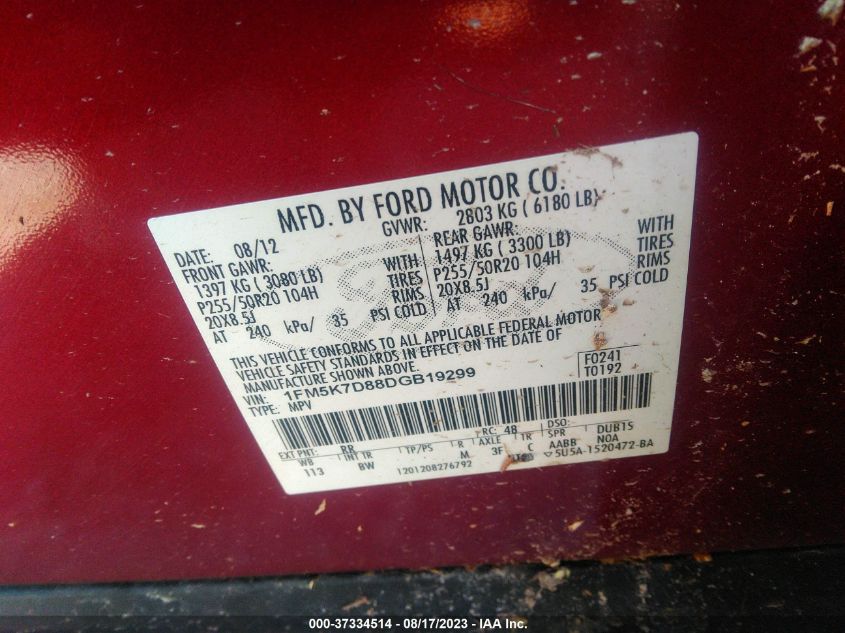 2013 FORD EXPLORER XLT - 1FM5K7D88DGB19299