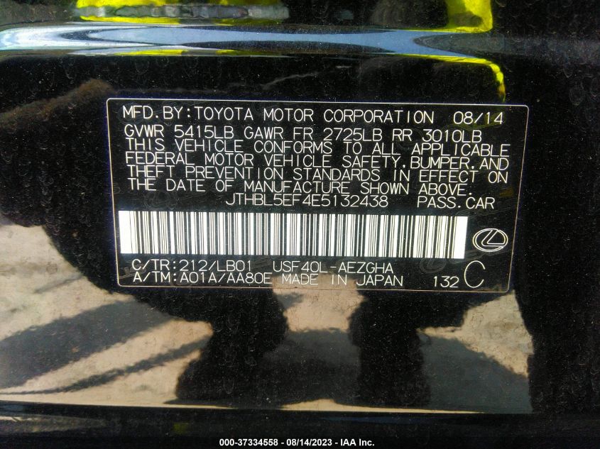 2014 LEXUS LS 460 JTHBL5EF4E5132438