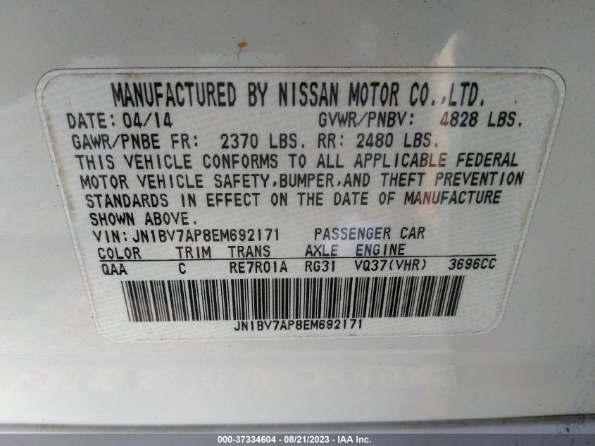 2014 INFINITI Q50 PREMIUM - JN1BV7AP8EM692171