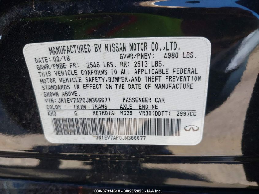 VIN JN1EV7AP0JM366677 2018 INFINITI Q50 3.0T LUXE