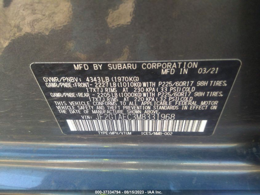 2021 SUBARU CROSSTREK PREMIUM - JF2GTAEC3M8331968