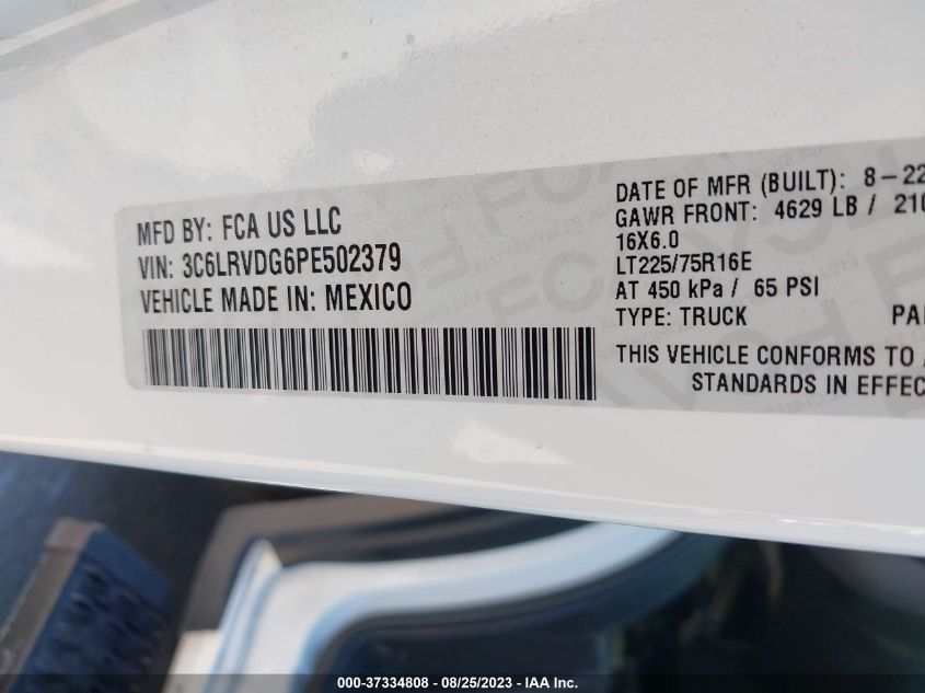 2023 RAM PROMASTER 2500 HIGH ROOF 159" WB 3C6LRVDG6PE502379