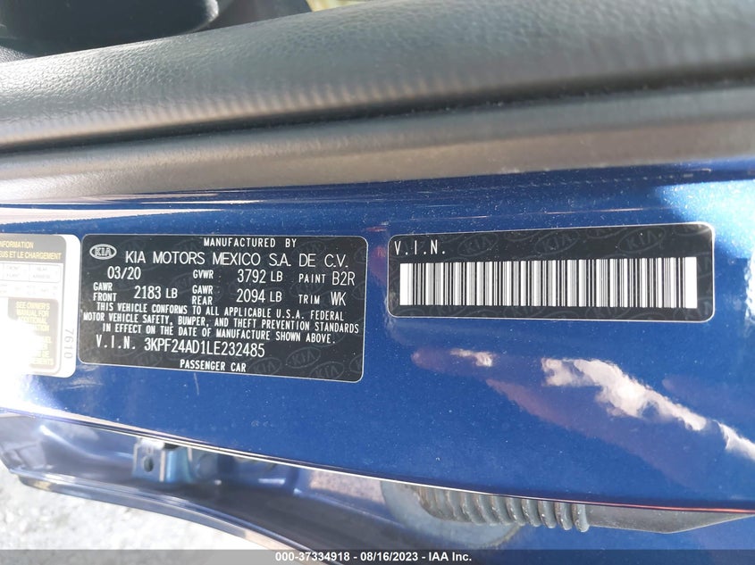 VIN 3KPF24AD1LE232485 2020 KIA FORTE FE/LXS