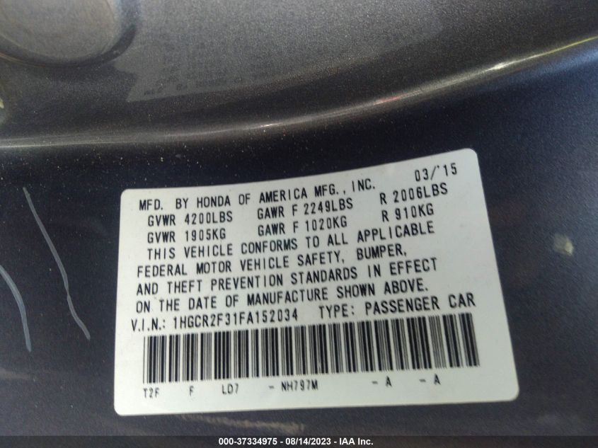 2015 HONDA ACCORD SEDAN LX - 1HGCR2F31FA152034