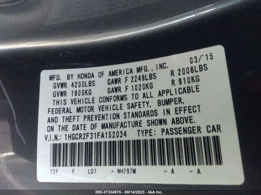 2015 HONDA ACCORD SEDAN LX - 1HGCR2F31FA152034