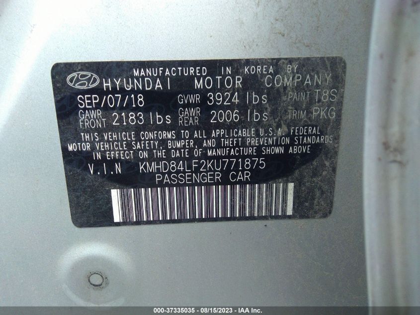 KMHD84LF2KU771875 Hyundai Elantra SEL/VALUE/LIMITED 9