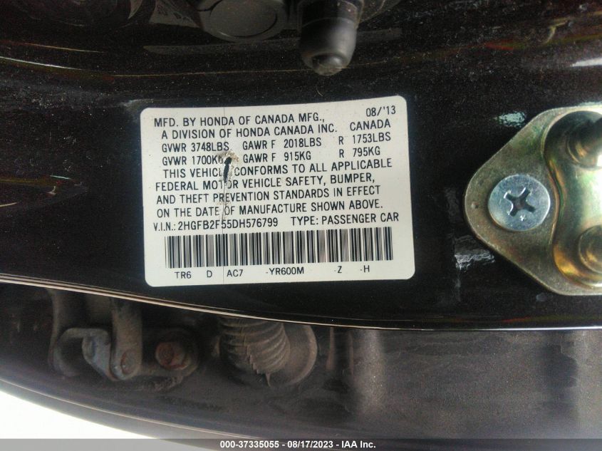 2013 HONDA CIVIC SDN LX - 2HGFB2F55DH576799
