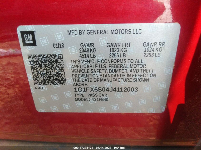 2018 CHEVROLET BOLT EV PREMIER - 1G1FX6S04J4112003