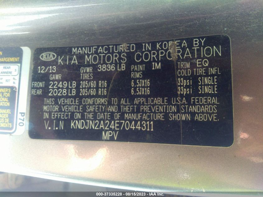 2014 KIA SOUL BASE - KNDJN2A24E7044311