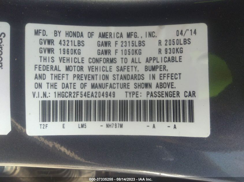2014 HONDA ACCORD SEDAN SPORT - 1HGCR2F54EA204949