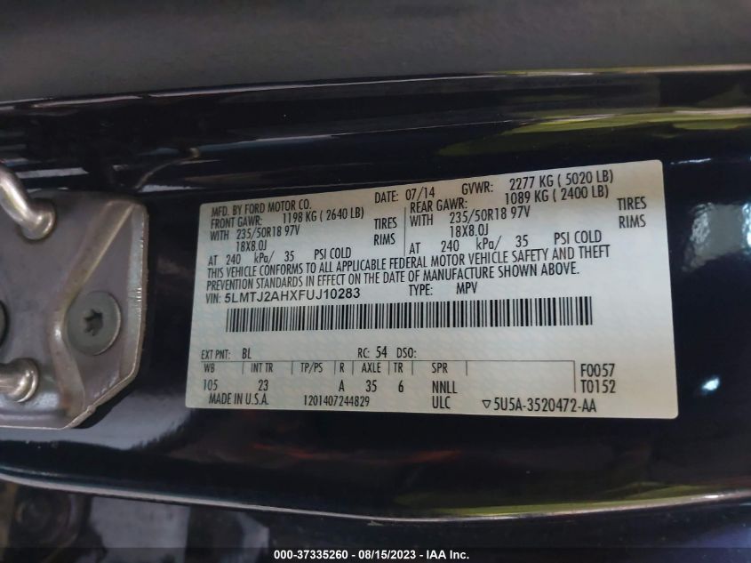 2015 LINCOLN MKC - 5LMTJ2AHXFUJ10283