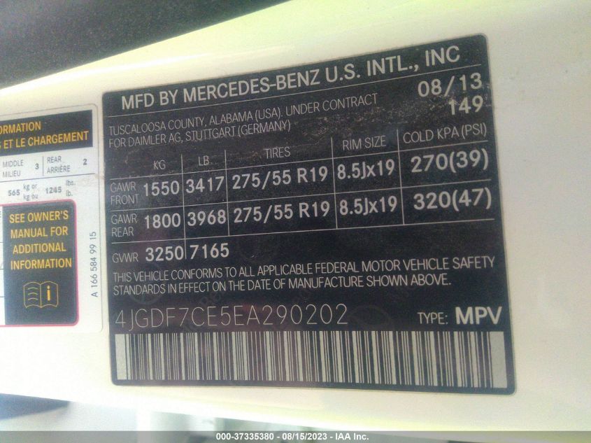 2014 MERCEDES-BENZ GL-CLASS GL 450 4JGDF7CE5EA290202