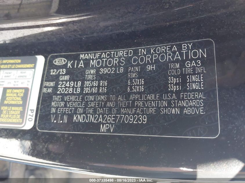 2014 KIA SOUL BASE - KNDJN2A26E7709239