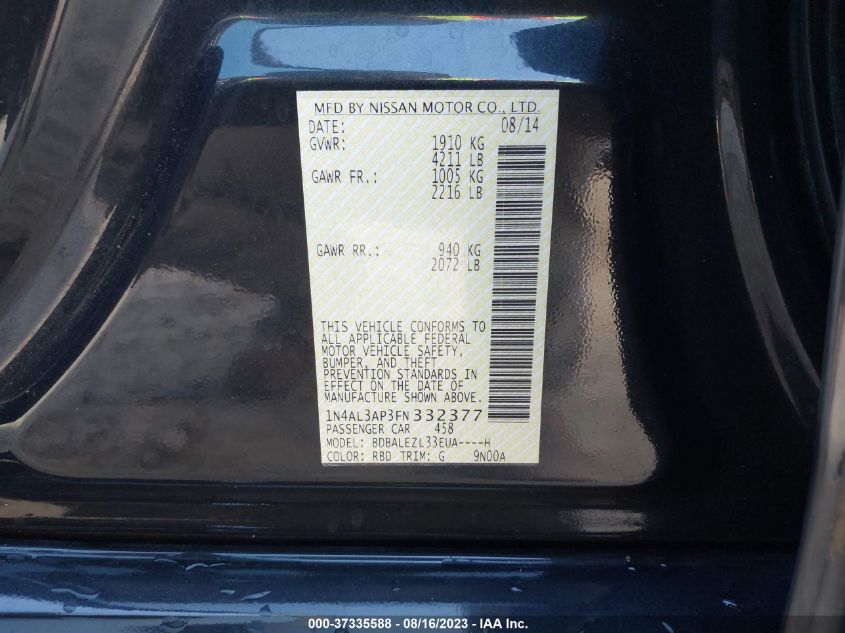 2015 NISSAN ALTIMA 2.5 S - 1N4AL3AP3FN332377